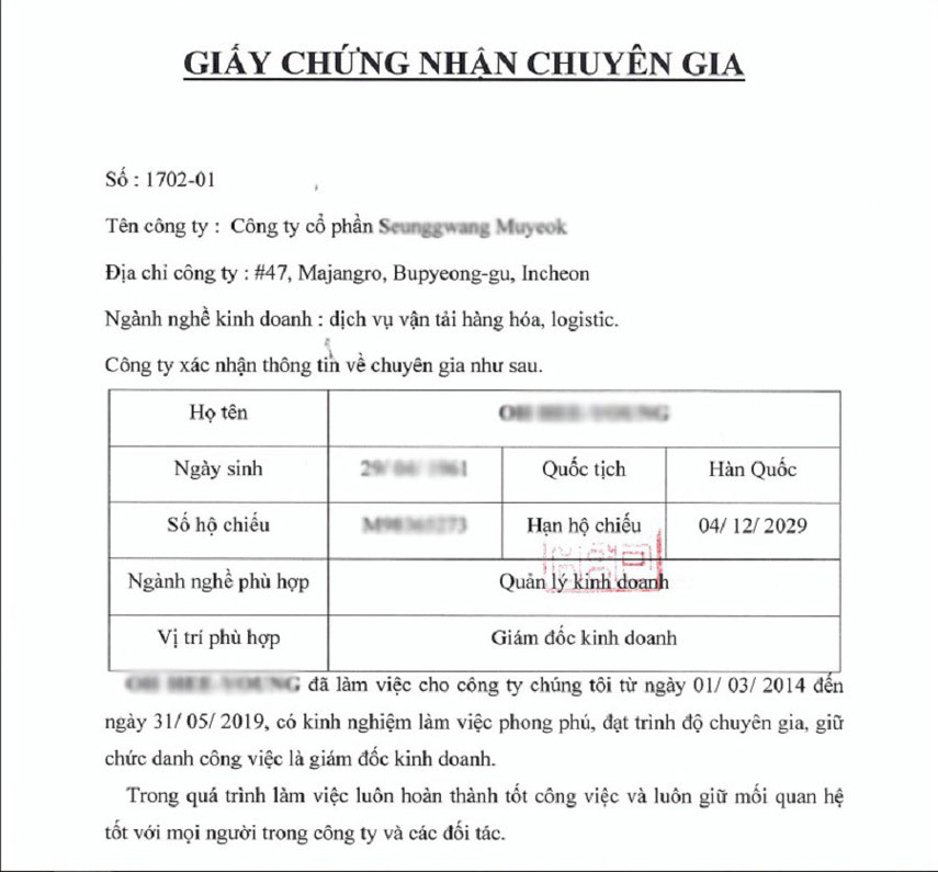 giấy chứng nhận chuyên gia