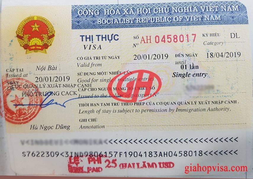 visa nhập cảnh 1 lần
