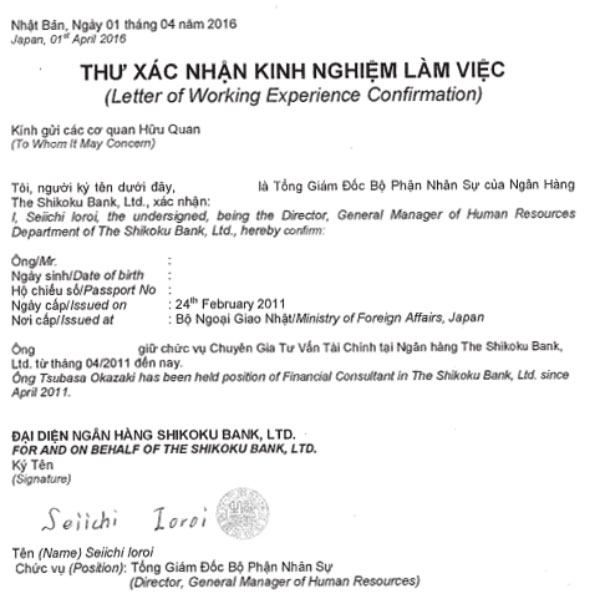 giấy xác nhận kinh nghiệm làm việc