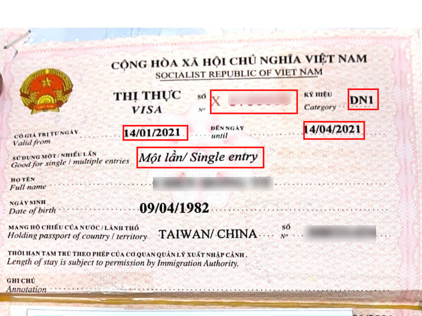 thông tin ghi trên thị thực rời