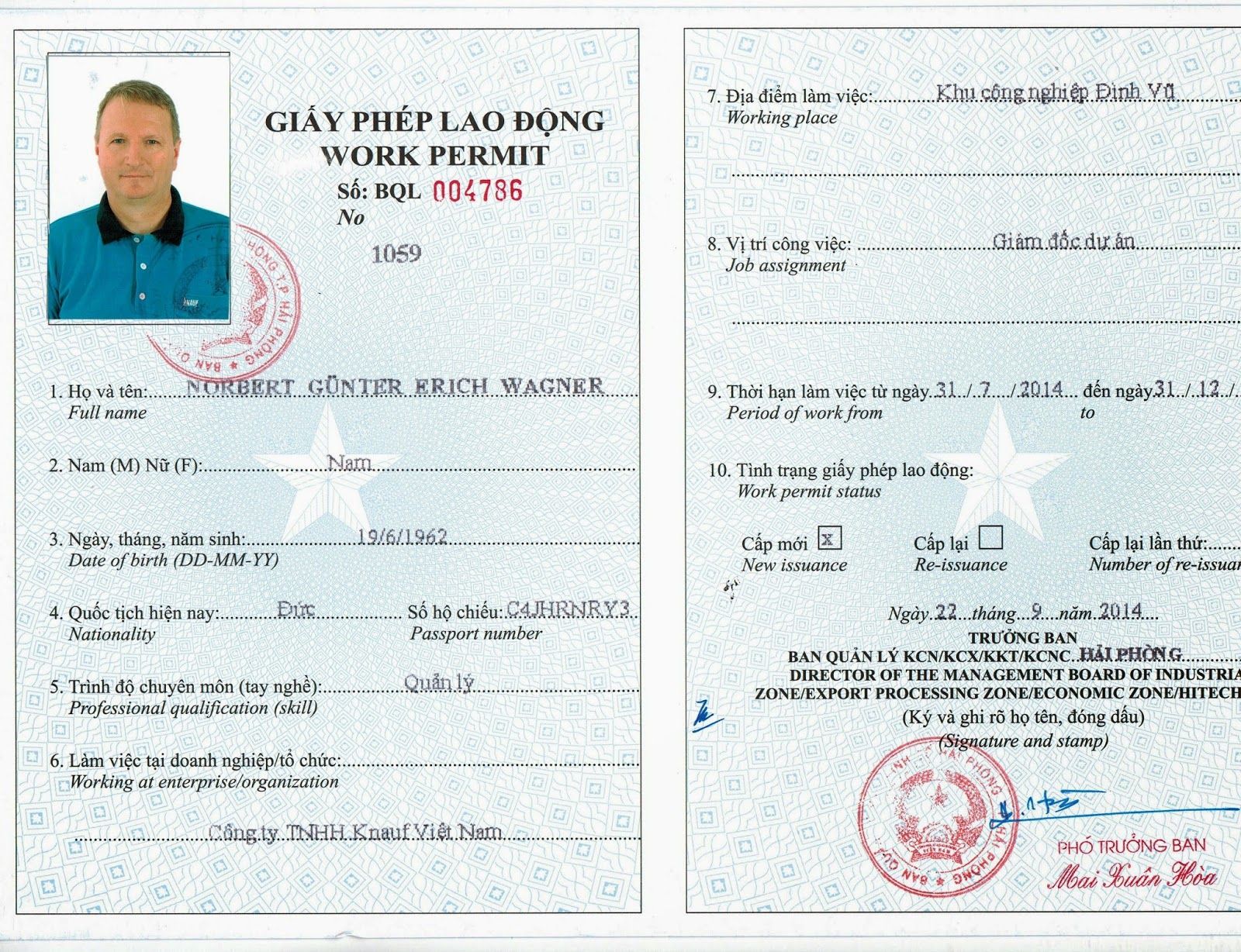 work permit trong ban quản lý